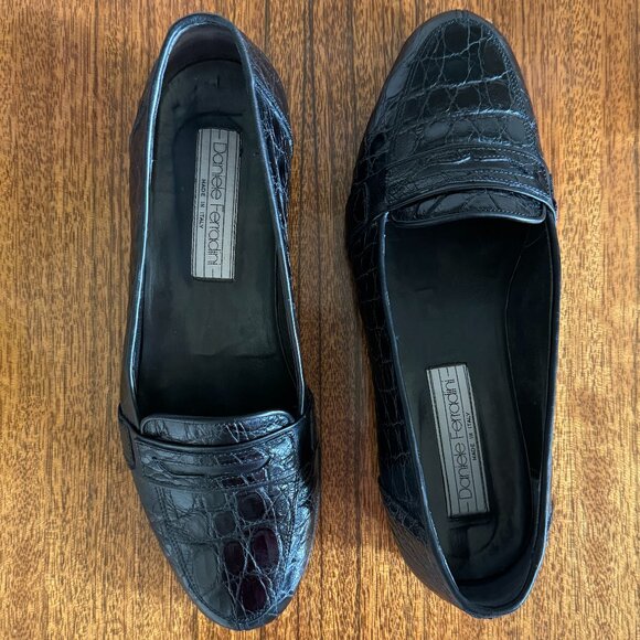 ?HP?D Ferradini Men’s Size 9M GENUINE CROCODILE Black Italian Loafer Hand Made main image 11